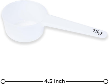 Measure spoons | measuring spoons set of 6 | exact dosing 3 gram scoop, 5 gram scoop, 7,5g, 10g, 15g, 30g | kitchen measuring set for powder and liquids | plastic medicine spoon and cups