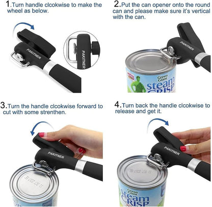 Safe Cut Can Opener, Smooth Edge Can Opener - Handheld Easy Turn Knob, Manual Can Opener, Ergonomic Smooth Edge, Food Grade Stainless Steel Cutting Tool for Kitchen & Restaurant