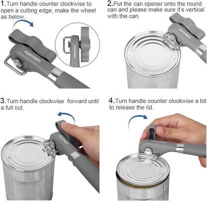 Safe Cut Can Opener, Smooth Edge Can Opener - Handheld Easy Turn Knob, Manual Can Opener, Ergonomic Smooth Edge, Food Grade Stainless Steel Cutting Tool for Kitchen & Restaurant