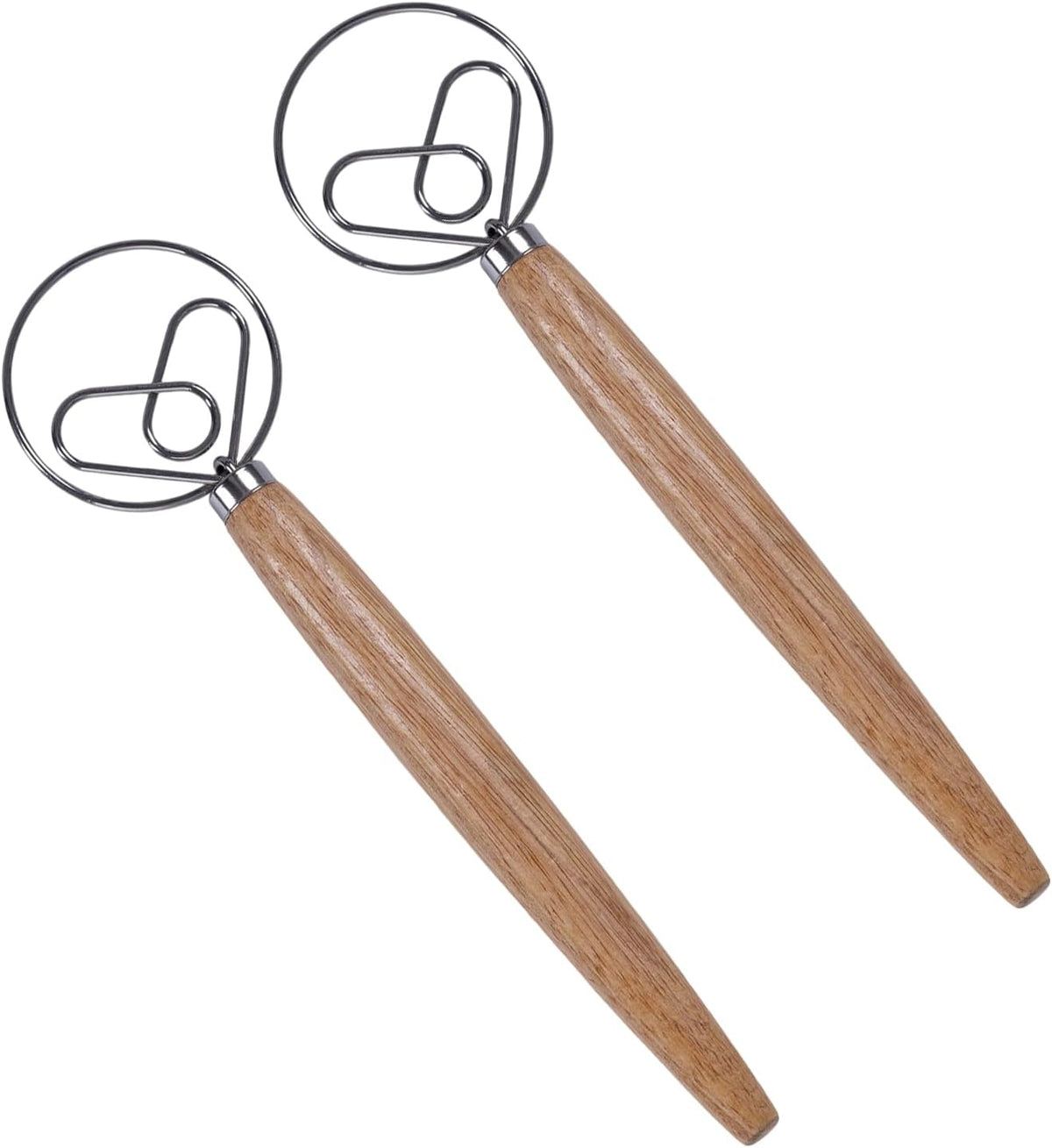 2 PCS Danish Dough Whisk, Stainless Steel Hook Dutch Hand Whisk for Sourdough Bread, Wooden Handle Dough Mixer, Baking Supplies for Cake Pizza Pastry Biscuits(Heart)