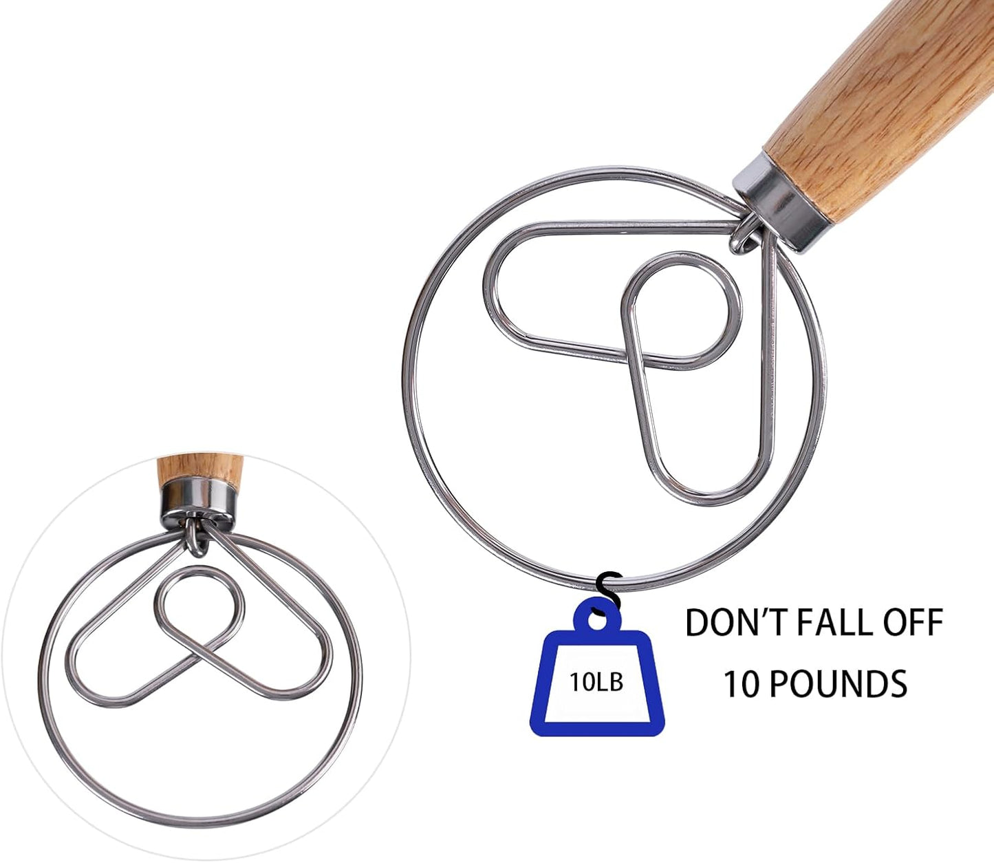 2 PCS Danish Dough Whisk, Stainless Steel Hook Dutch Hand Whisk for Sourdough Bread, Wooden Handle Dough Mixer, Baking Supplies for Cake Pizza Pastry Biscuits(Heart)