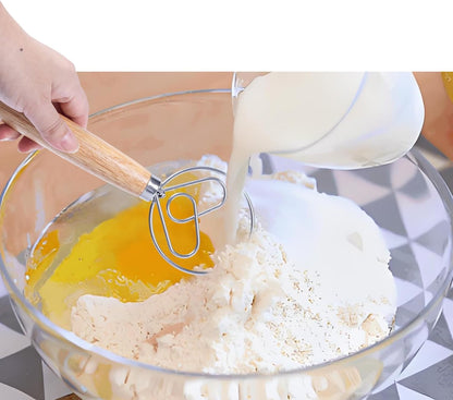 2 PCS Danish Dough Whisk, Stainless Steel Hook Dutch Hand Whisk for Sourdough Bread, Wooden Handle Dough Mixer, Baking Supplies for Cake Pizza Pastry Biscuits(Heart)