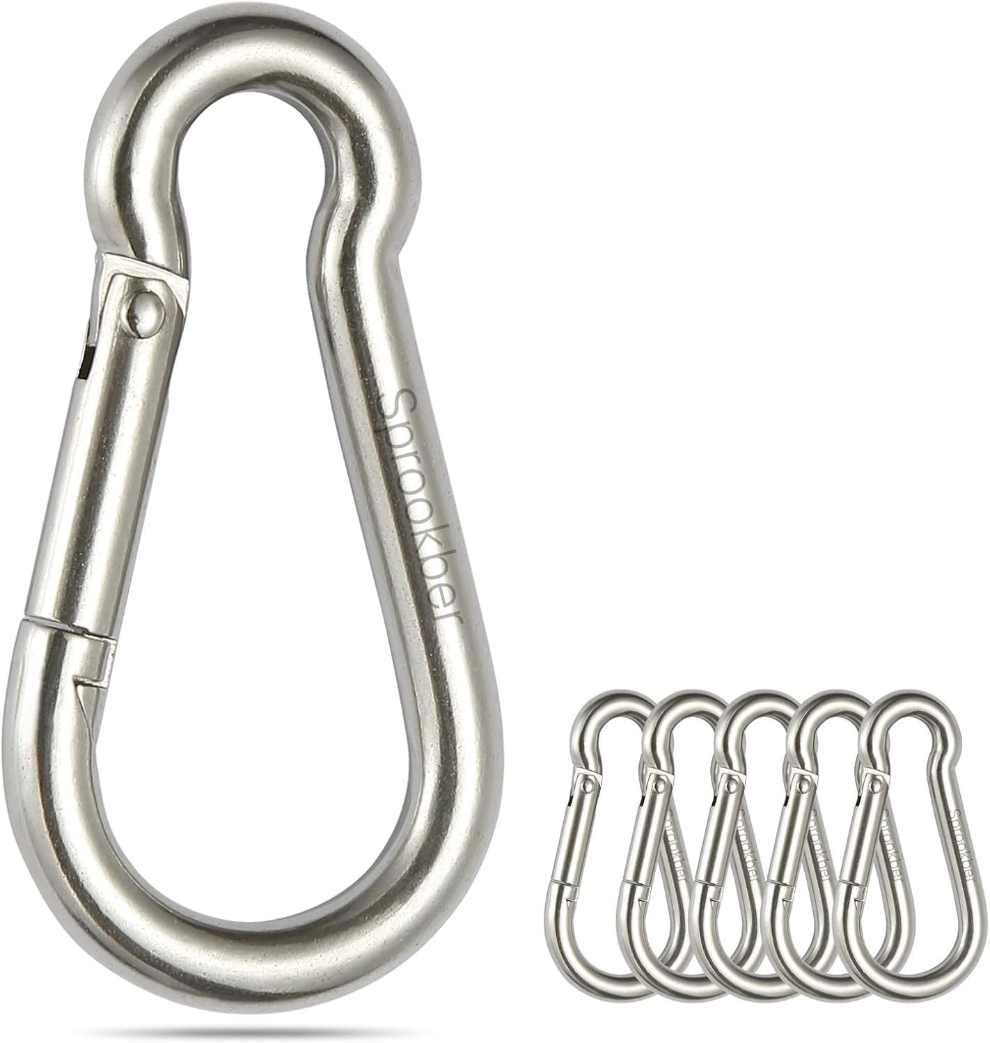 Stainless Steel Spring Snap Hook Carabiner - 304 Stainless Steel Caribeener Clips, Set of 6