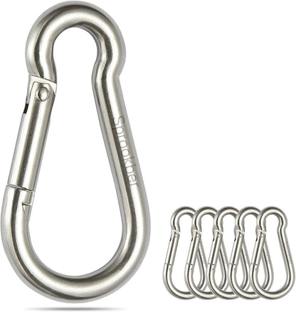 Stainless Steel Spring Snap Hook Carabiner - 304 Stainless Steel Caribeener Clips, Set of 6