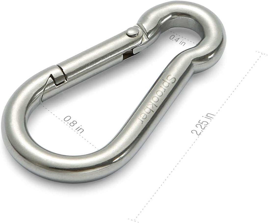 Stainless Steel Spring Snap Hook Carabiner - 304 Stainless Steel Caribeener Clips, Set of 6