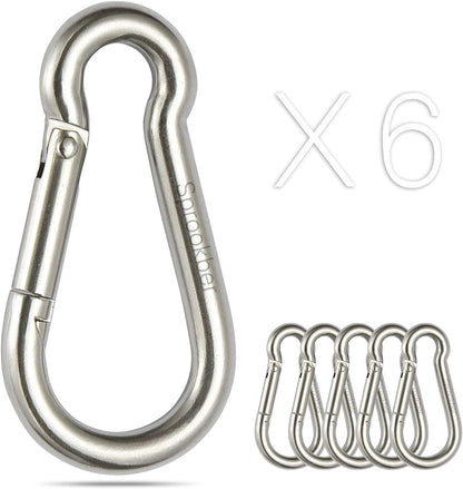 Stainless Steel Spring Snap Hook Carabiner - 304 Stainless Steel Caribeener Clips, Set of 6