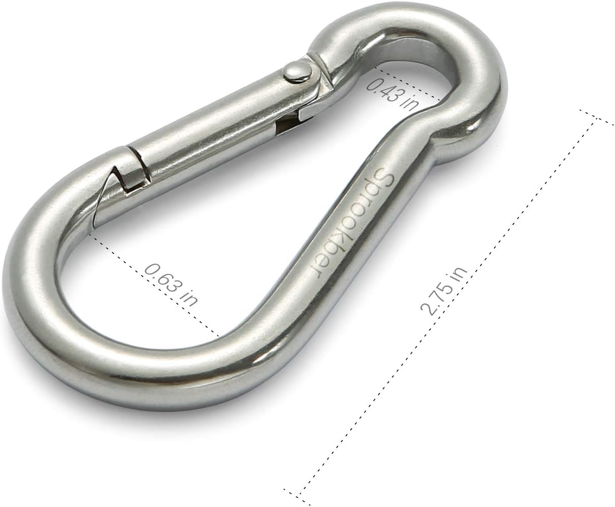 Stainless Steel Spring Snap Hook Carabiner - 304 Stainless Steel Caribeener Clips, Set of 6