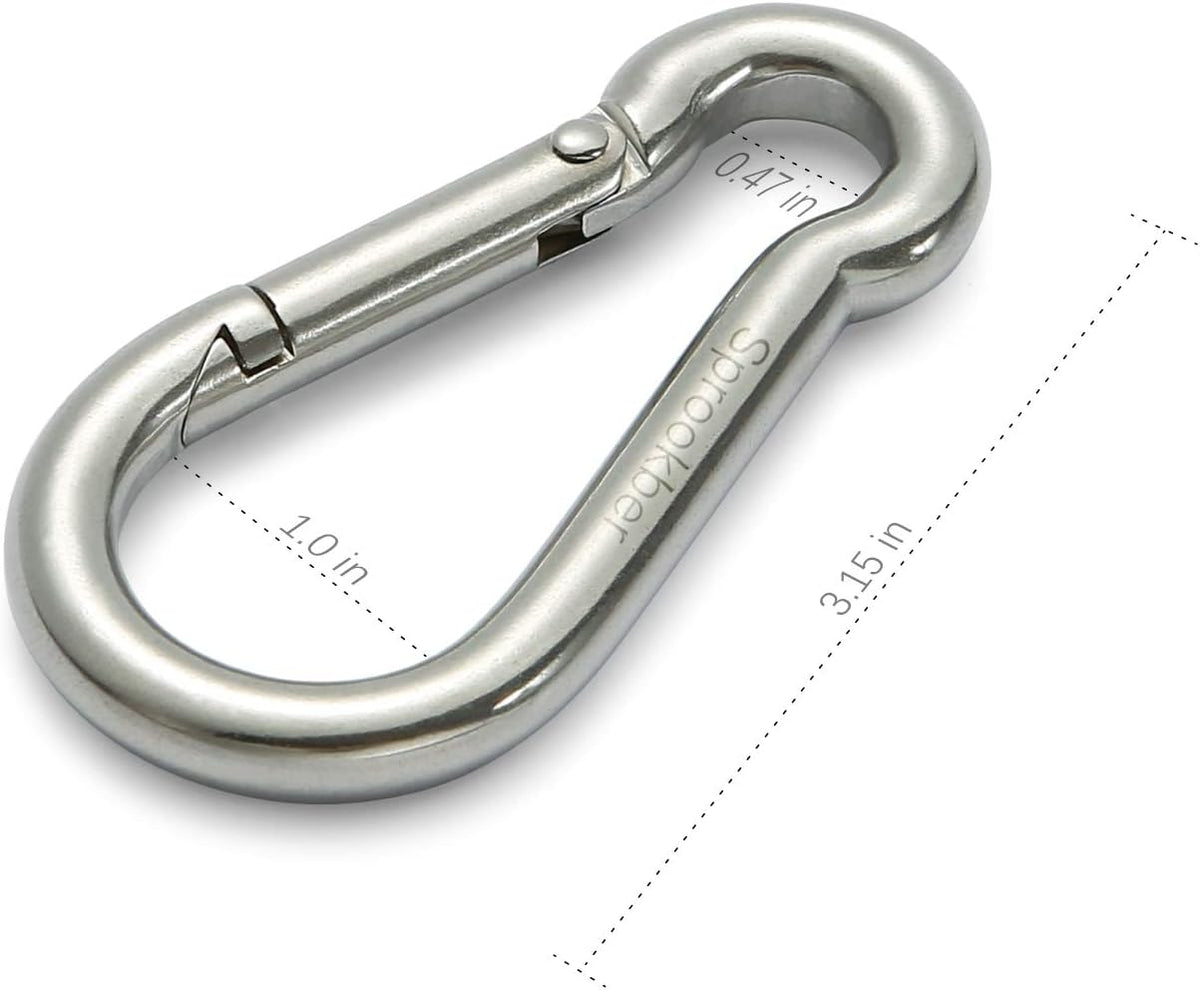 Stainless Steel Spring Snap Hook Carabiner - 304 Stainless Steel Caribeener Clips, Set of 6