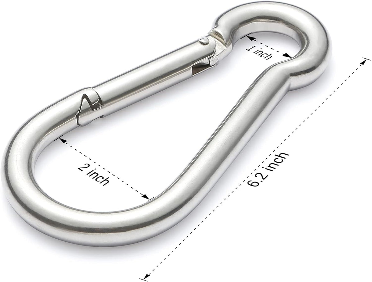 Stainless Steel Spring Snap Hook Carabiner - 304 Stainless Steel Caribeener Clips, Set of 6