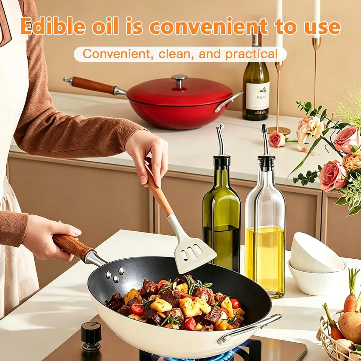 17oz Olive Oil Dispenser Bottle, 500ml Oil & Vinegar Cruet with 2 Stainless Steel Pourers, 2 Labels,1 Brush and 1 Funnel for Kitchen