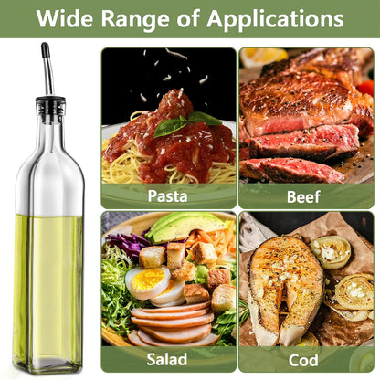 17oz Olive Oil Dispenser Bottle, 500ml Oil & Vinegar Cruet with 2 Stainless Steel Pourers, 2 Labels,1 Brush and 1 Funnel for Kitchen