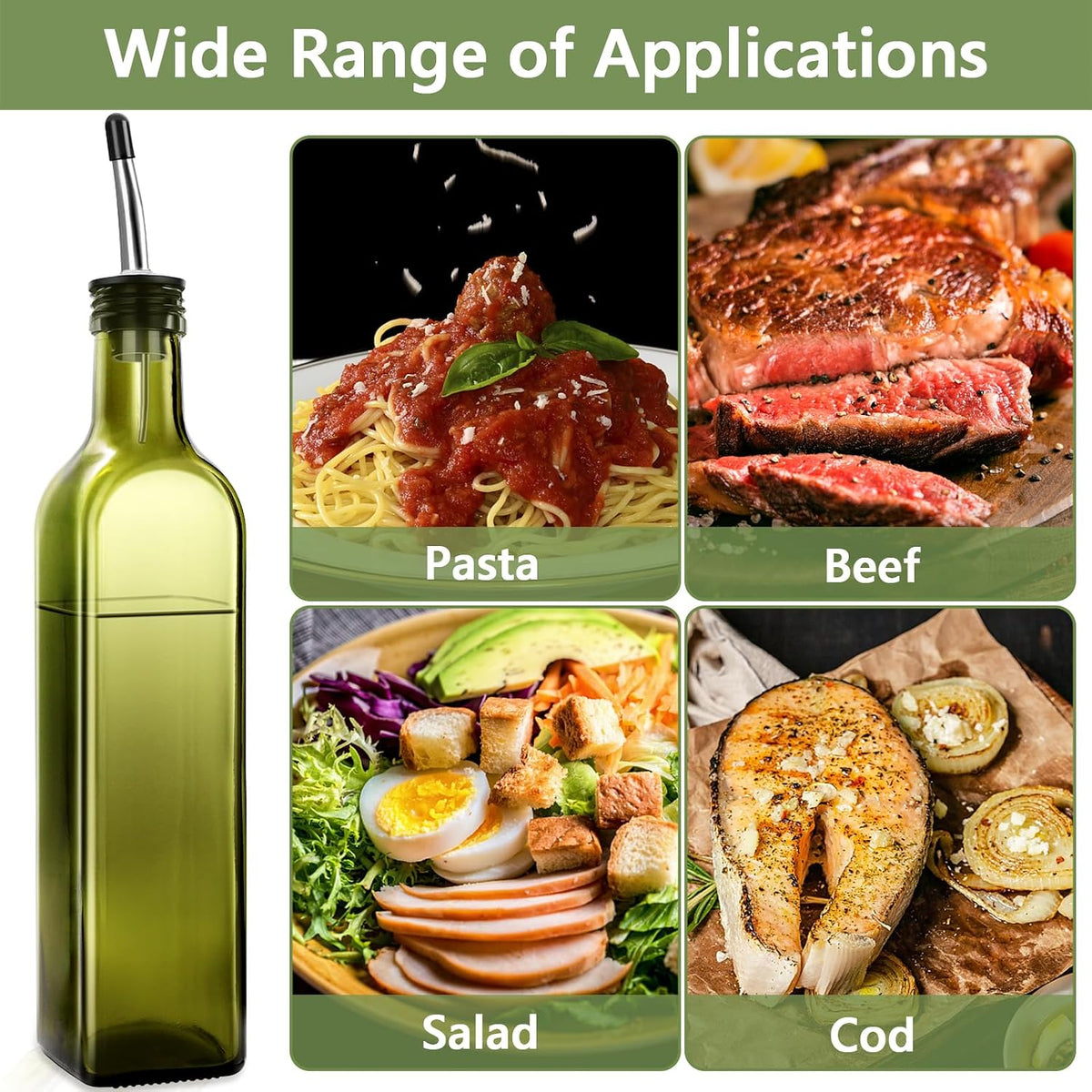 17oz Olive Oil Dispenser Bottle, 500ml Oil & Vinegar Cruet with 2 Stainless Steel Pourers, 2 Labels,1 Brush and 1 Funnel for Kitchen