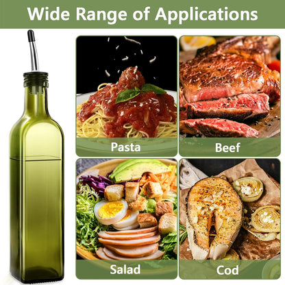 17oz Olive Oil Dispenser Bottle, 500ml Oil & Vinegar Cruet with 2 Stainless Steel Pourers, 2 Labels,1 Brush and 1 Funnel for Kitchen