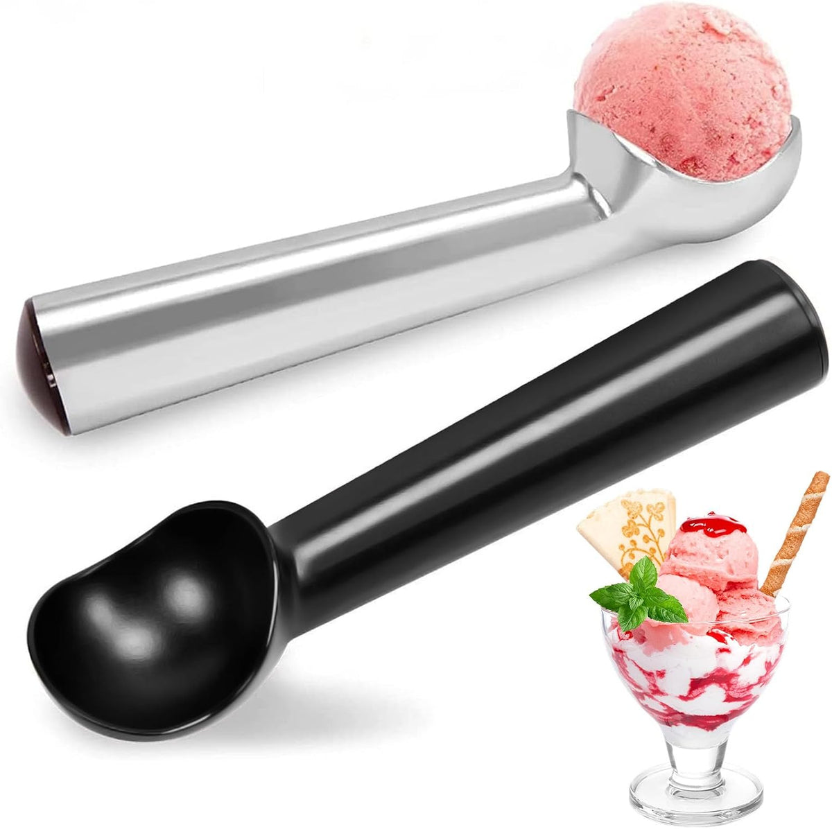 Ice Cream Scoop, Nonstick Anti-Freeze Ice Cream Scooper, 7 Inch | 2 PCS Aluminum Scooper Spoon, Easy Clean, Heavy Duty Durable Design for Gelato, Cookie, Sorbet, Almond