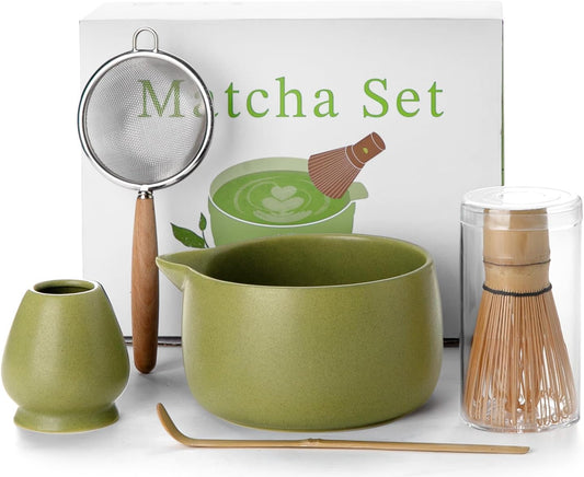 20OZ Matcha Whisk Set - Matcha Kit for Ceremony, Gift for Matcha Lovers | 5PCS Japanese Tea Set Includes Matcha Bowl with Spout, Bamboo Whisk with Ceramic Holder, Bamboo Scoop and Sifter