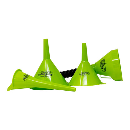4-Piece Flexible Funnel Set | Four funnels for clean, mess-free transfer of oil, coolant, fuel, and other automotive fluids.