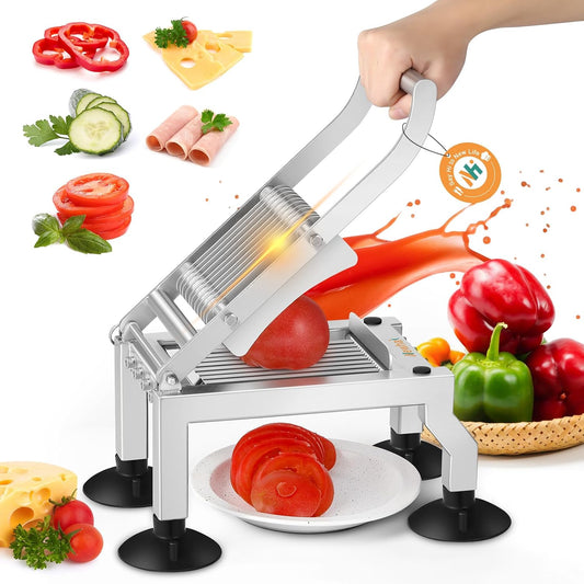 Commercial Tomato Slicer, 0.4"/10mm Stainless Steel | 8lb Lightweight, One-Press Downward Handle, Sharp Blades, 4 Suction Cups Base, for Tomato, Ham & Egg, for Restaurant & Home
