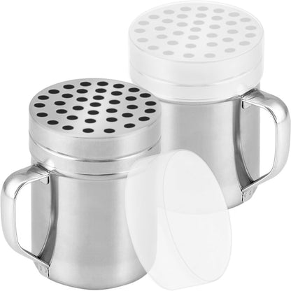 CUSINIUM 10oz Metal Parmesan Cheese Shakers with Large Holes - With Handle - Chili Flakes Dispensers - Pizza Shakers - Pack of 2 | Style: Coarse