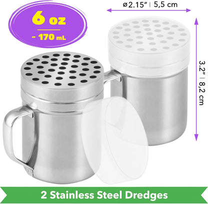 CUSINIUM 10oz Metal Parmesan Cheese Shakers with Large Holes - With Handle - Chili Flakes Dispensers - Pizza Shakers - Pack of 2 | Style: Coarse