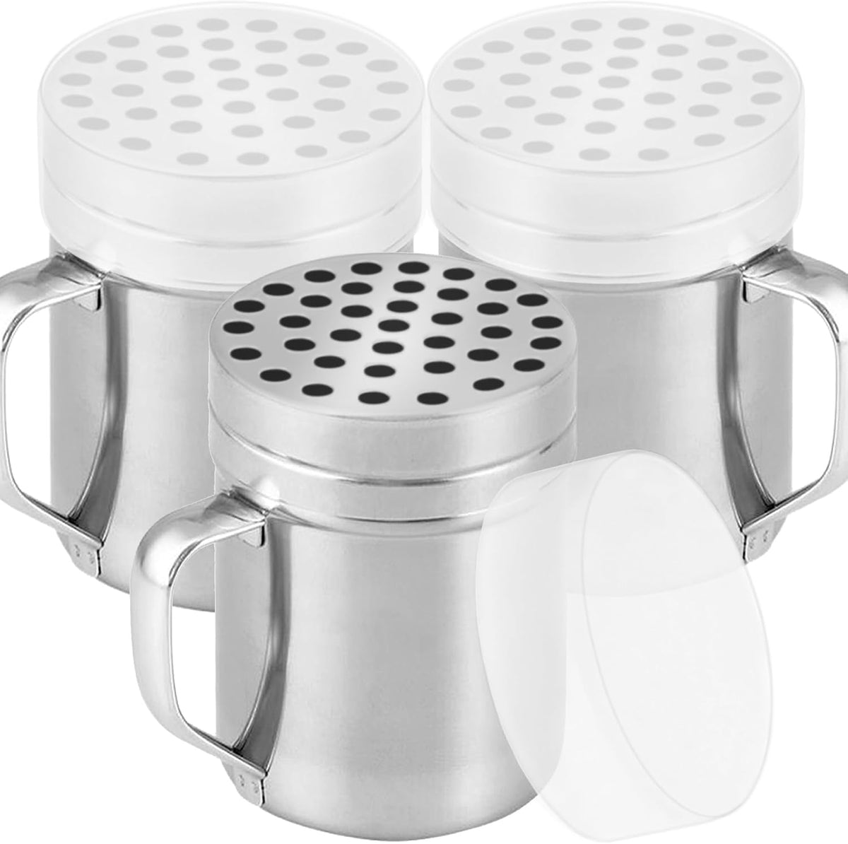 CUSINIUM 10oz Metal Parmesan Cheese Shakers with Large Holes - With Handle - Chili Flakes Dispensers - Pizza Shakers - Pack of 2 | Style: Coarse
