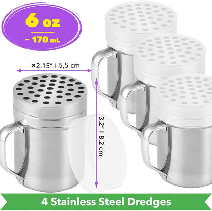 CUSINIUM 10oz Metal Parmesan Cheese Shakers with Large Holes - With Handle - Chili Flakes Dispensers - Pizza Shakers - Pack of 2 | Style: Coarse