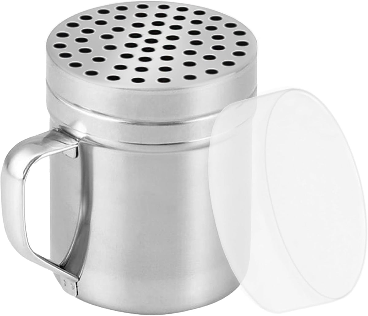 CUSINIUM 10oz Metal Parmesan Cheese Shakers with Large Holes - With Handle - Chili Flakes Dispensers - Pizza Shakers - Pack of 2 | Style: Coarse