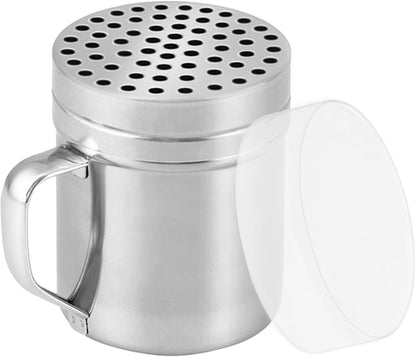 CUSINIUM 10oz Metal Parmesan Cheese Shakers with Large Holes - With Handle - Chili Flakes Dispensers - Pizza Shakers - Pack of 2 | Style: Coarse