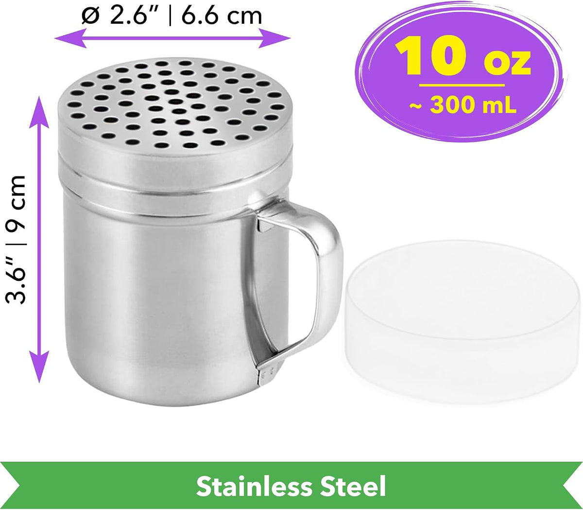 CUSINIUM 10oz Metal Parmesan Cheese Shakers with Large Holes - With Handle - Chili Flakes Dispensers - Pizza Shakers - Pack of 2 | Style: Coarse