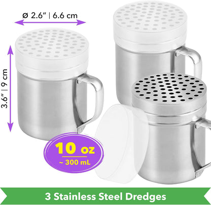 CUSINIUM 10oz Metal Parmesan Cheese Shakers with Large Holes - With Handle - Chili Flakes Dispensers - Pizza Shakers - Pack of 2 | Style: Coarse