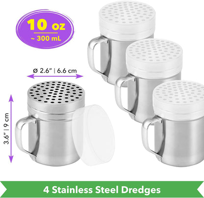 CUSINIUM 10oz Metal Parmesan Cheese Shakers with Large Holes - With Handle - Chili Flakes Dispensers - Pizza Shakers - Pack of 2 | Style: Coarse