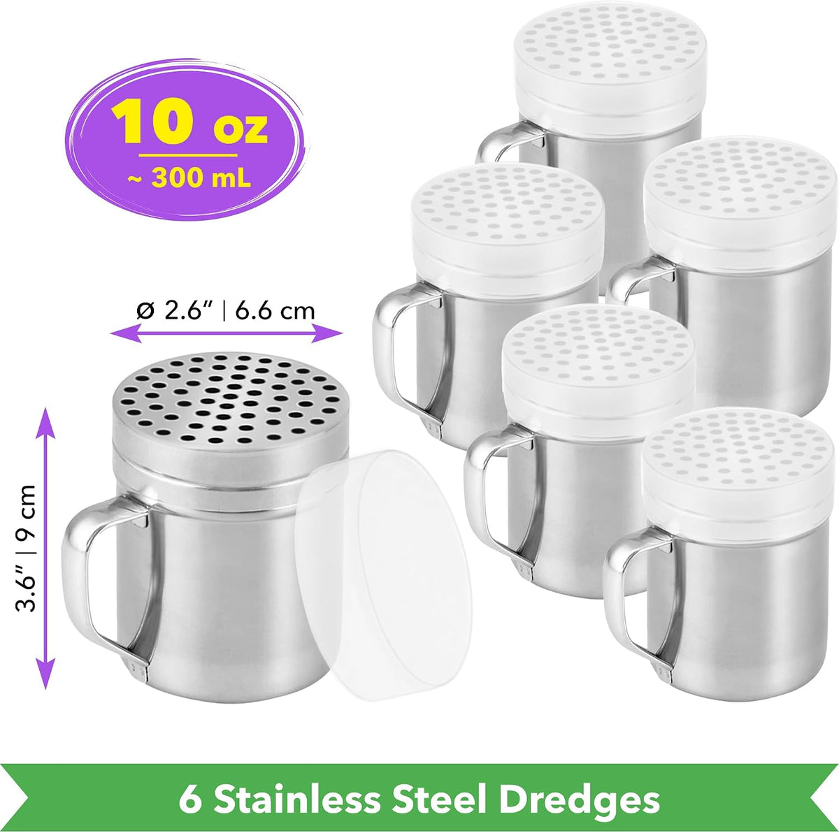 CUSINIUM 10oz Metal Parmesan Cheese Shakers with Large Holes - With Handle - Chili Flakes Dispensers - Pizza Shakers - Pack of 2 | Style: Coarse