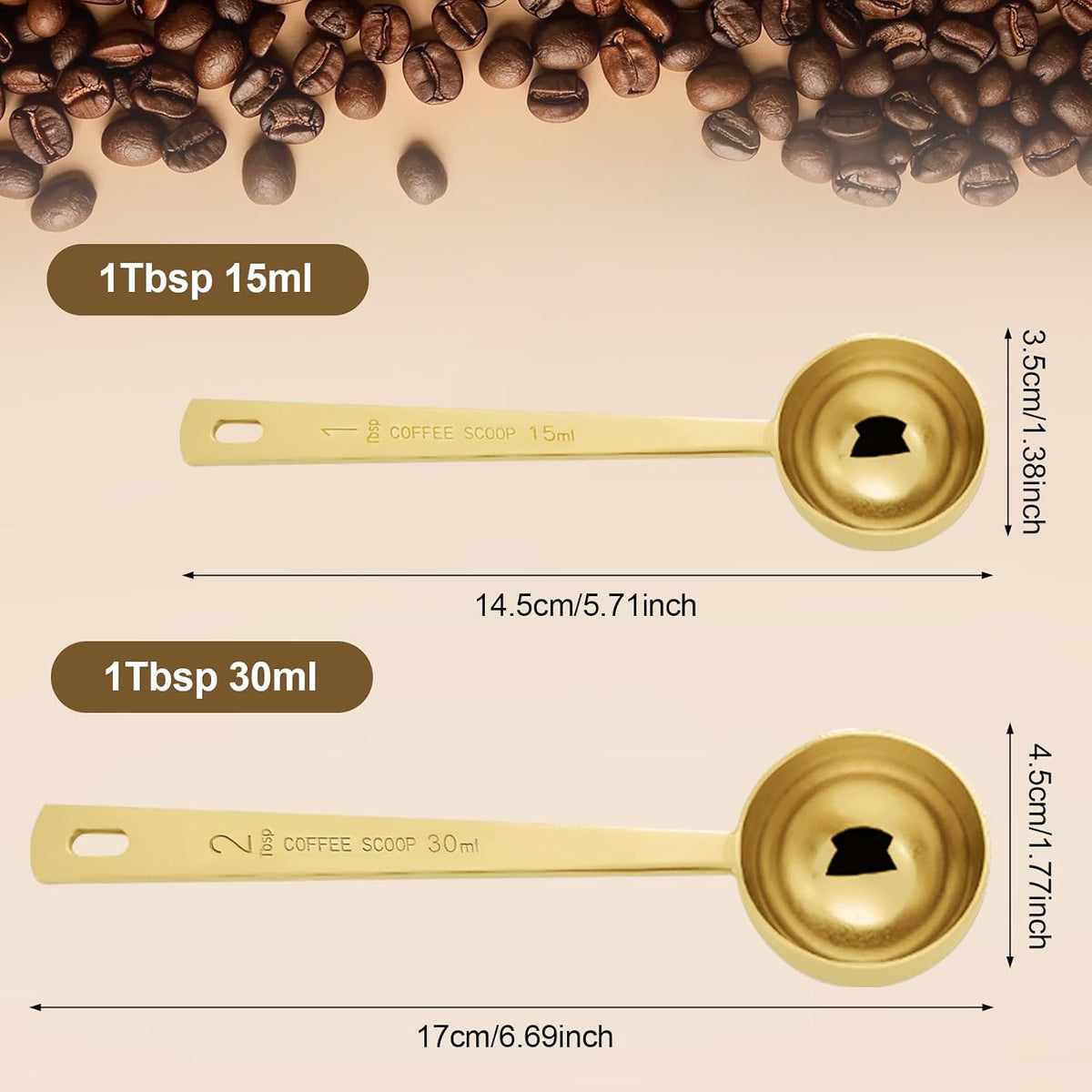 3Pcs Coffee Measuring Scoop Spoons, Stainless Steel Coffee Scoop