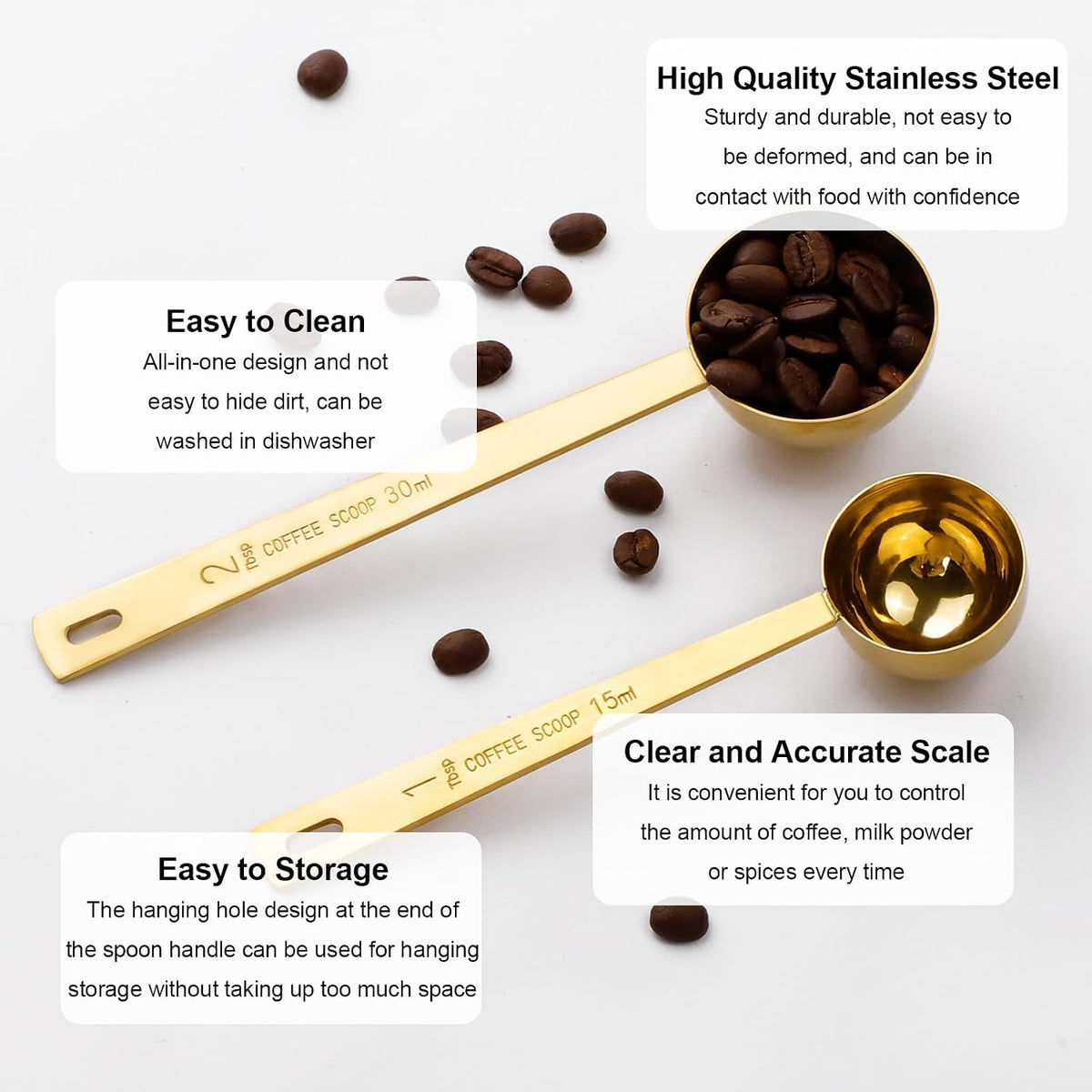 3Pcs Coffee Measuring Scoop Spoons, Stainless Steel Coffee Scoop