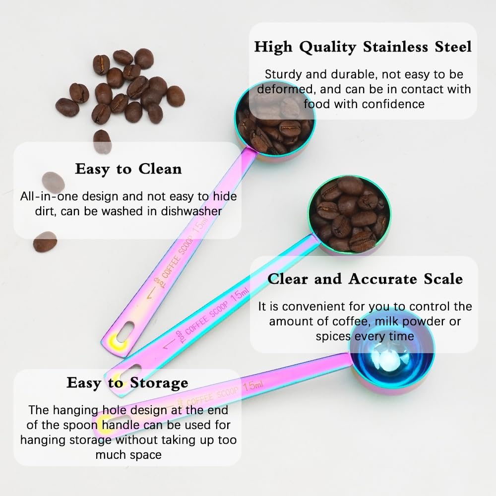 3Pcs Coffee Measuring Scoop Spoons, Stainless Steel Coffee Scoop