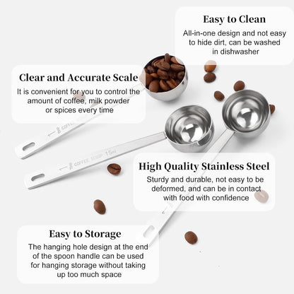 3Pcs Coffee Measuring Scoop Spoons, Stainless Steel Coffee Scoop