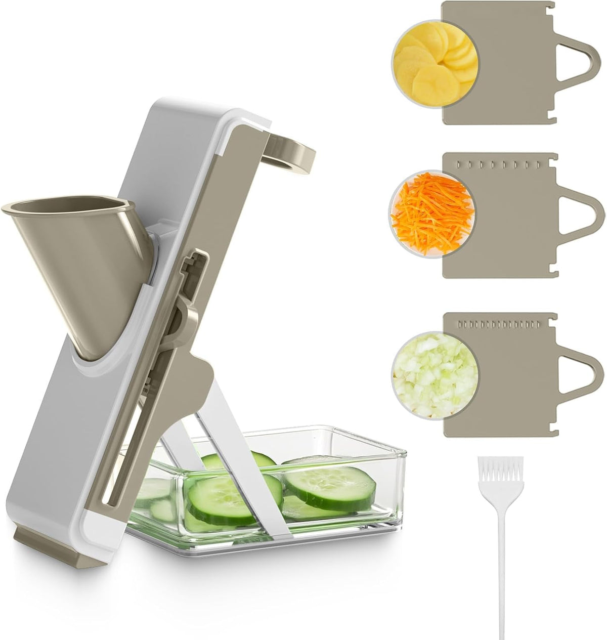 Safe Mandoline Slicer for Kitchen, Vegetable Slicer with Container, French Fry Cutter, All in 1 Julienne Slicer for Potato, Thickness Adjustable, Detachable Blade, Dishwasher Safe（Green）