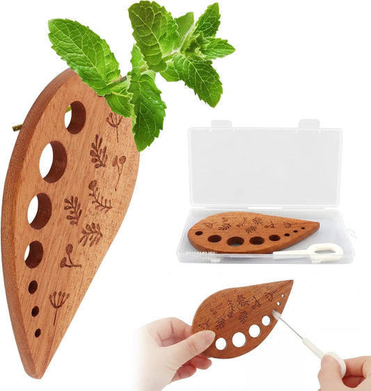 Herb Stripper Tool, 8-Hole Wooden Leaf-Shaped Vegetable Leaf Separator, LooseLeaf Stem Removal Kitchen Gadget, Easy Kale Stem Remover, for Kale, Chard, Collard Greens, Rosemary and Thyme