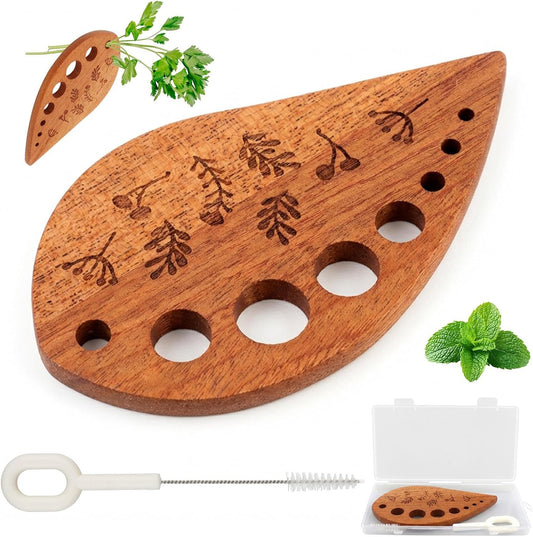 Herb Stripper Tool, 8-Hole Wooden Leaf-Shaped Vegetable Leaf Separator, LooseLeaf Stem Removal Kitchen Gadget, Easy Kale Stem Remover, for Kale, Chard, Collard Greens, Rosemary and Thyme