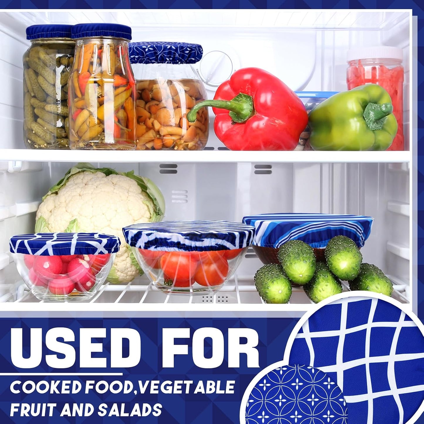 10 Pack Cloth Bowl Covers for Bread Rising - 5 Size Stretch Elastic Food Storage Container Lids - Reusable Cotton Fabric Covers for Food, Fruits, Leftovers (Stylish)