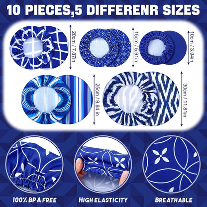 10 Pack Cloth Bowl Covers for Bread Rising - 5 Size Stretch Elastic Food Storage Container Lids - Reusable Cotton Fabric Covers for Food, Fruits, Leftovers (Stylish)