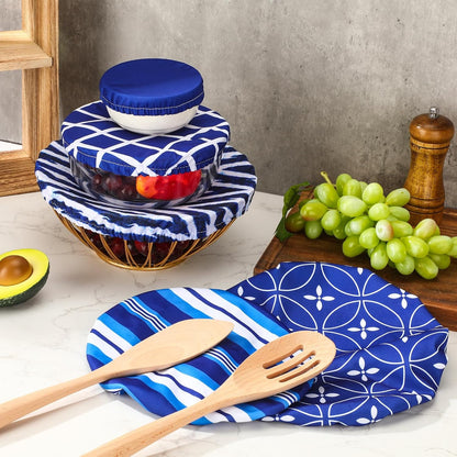 10 Pack Cloth Bowl Covers for Bread Rising - 5 Size Stretch Elastic Food Storage Container Lids - Reusable Cotton Fabric Covers for Food, Fruits, Leftovers (Stylish)