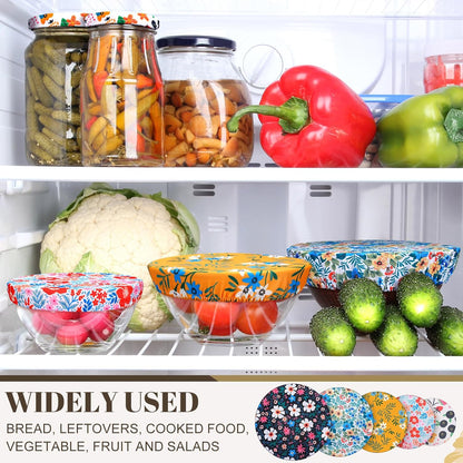 10 Pack Cloth Bowl Covers for Bread Rising - 5 Size Stretch Elastic Food Storage Container Lids - Reusable Cotton Fabric Covers for Food, Fruits, Leftovers (Stylish)
