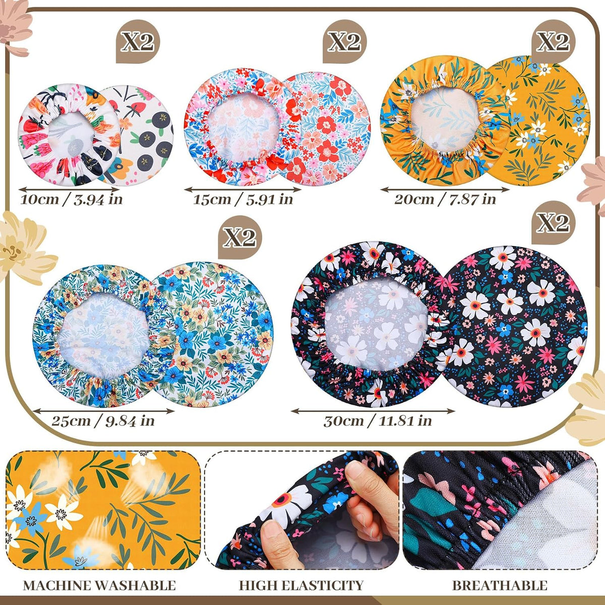 10 Pack Cloth Bowl Covers for Bread Rising - 5 Size Stretch Elastic Food Storage Container Lids - Reusable Cotton Fabric Covers for Food, Fruits, Leftovers (Stylish)