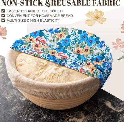 10 Pack Cloth Bowl Covers for Bread Rising - 5 Size Stretch Elastic Food Storage Container Lids - Reusable Cotton Fabric Covers for Food, Fruits, Leftovers (Stylish)