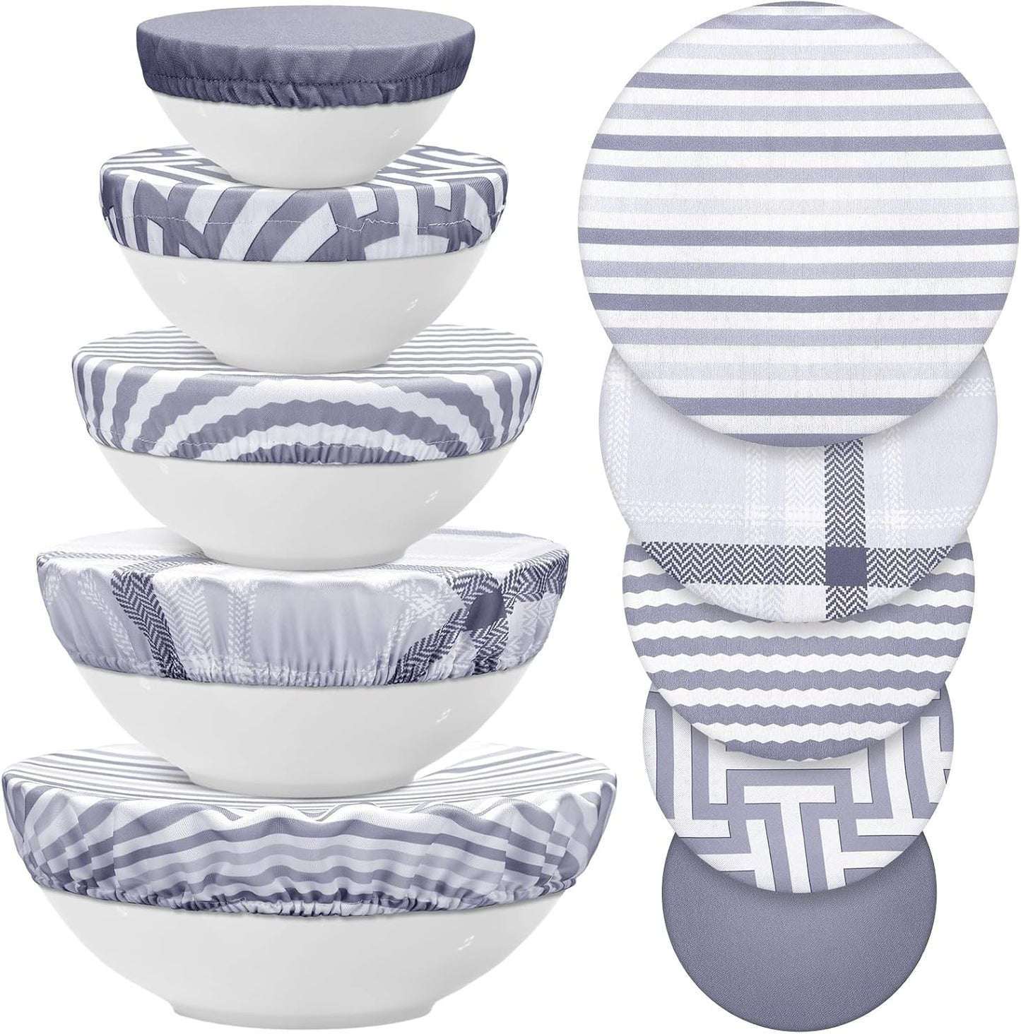 10 Pack Cloth Bowl Covers for Bread Rising - 5 Size Stretch Elastic Food Storage Container Lids - Reusable Cotton Fabric Covers for Food, Fruits, Leftovers (Stylish)