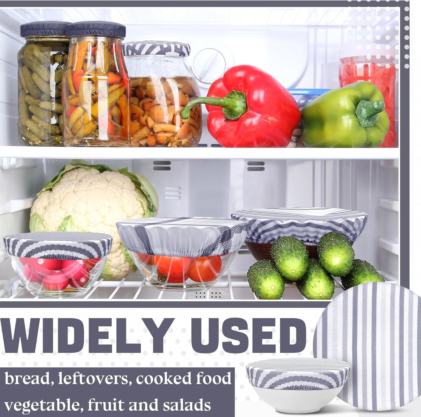 10 Pack Cloth Bowl Covers for Bread Rising - 5 Size Stretch Elastic Food Storage Container Lids - Reusable Cotton Fabric Covers for Food, Fruits, Leftovers (Stylish)