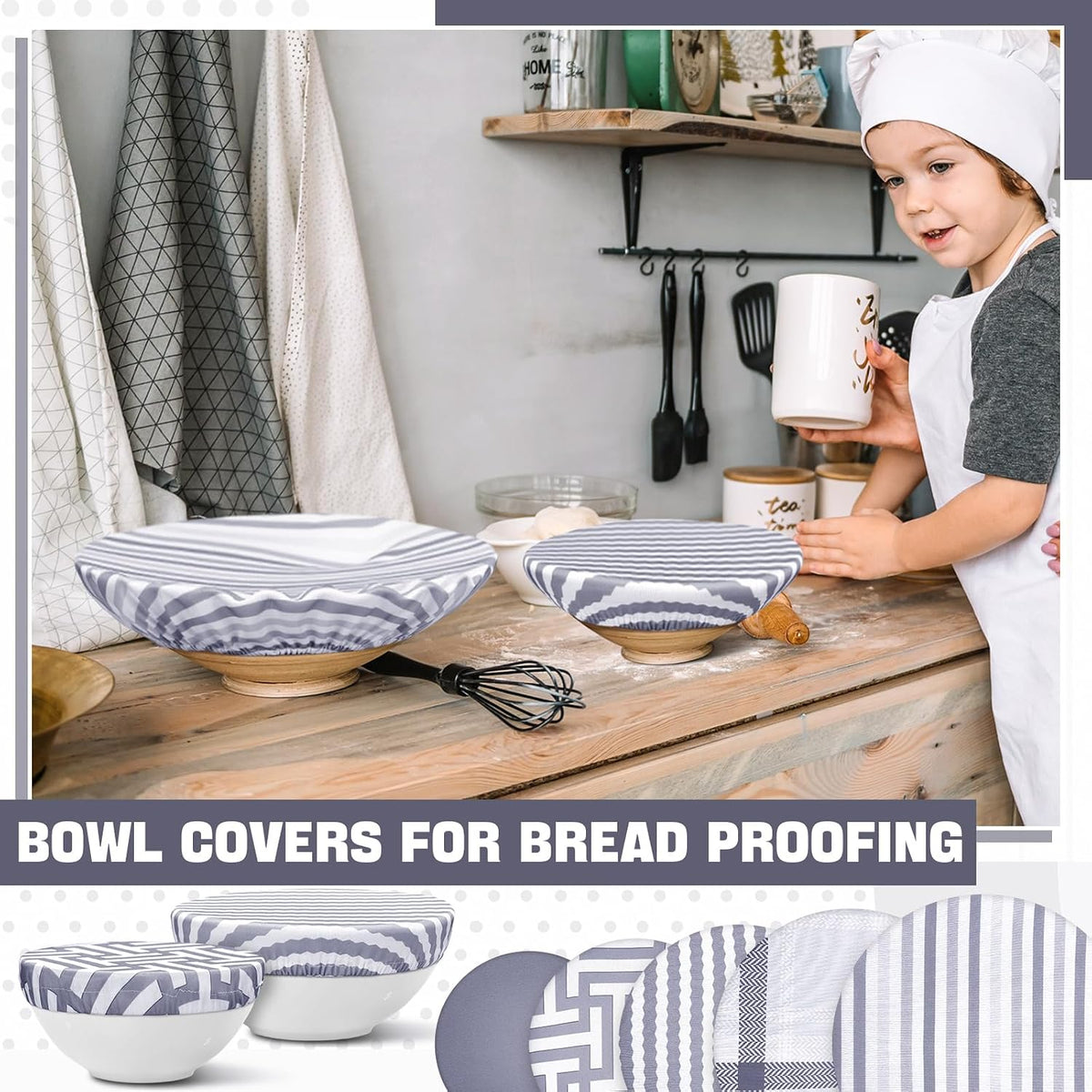 10 Pack Cloth Bowl Covers for Bread Rising - 5 Size Stretch Elastic Food Storage Container Lids - Reusable Cotton Fabric Covers for Food, Fruits, Leftovers (Stylish)
