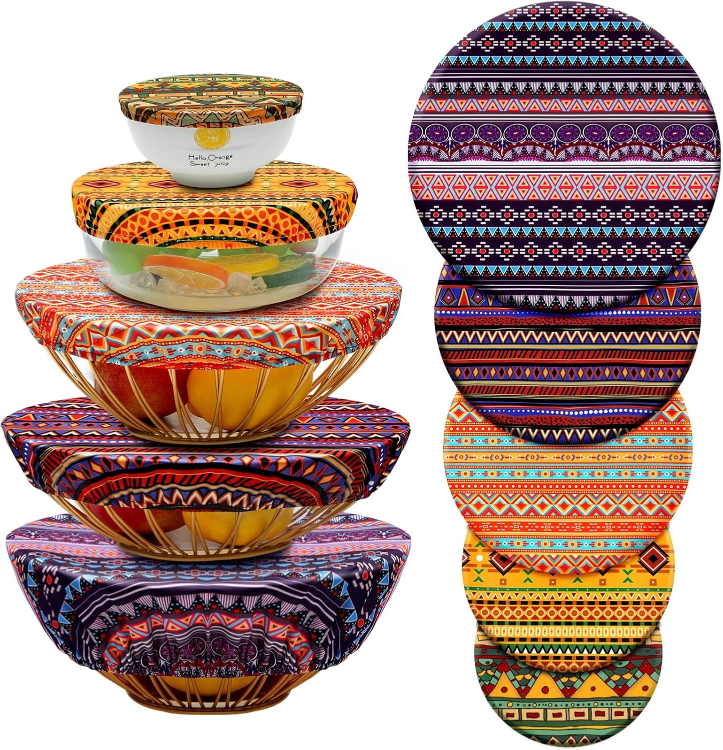 10 Pack Cloth Bowl Covers for Bread Rising - 5 Size Stretch Elastic Food Storage Container Lids - Reusable Cotton Fabric Covers for Food, Fruits, Leftovers (Stylish)