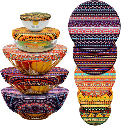 10 Pack Cloth Bowl Covers for Bread Rising - 5 Size Stretch Elastic Food Storage Container Lids - Reusable Cotton Fabric Covers for Food, Fruits, Leftovers (Stylish)