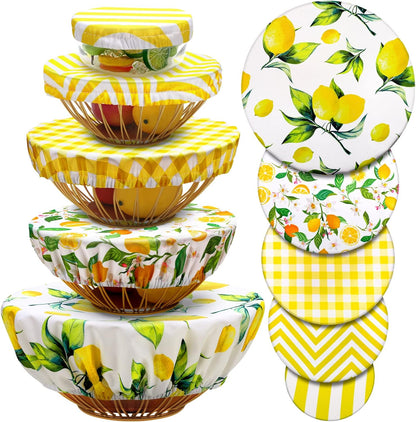 10 Pack Cloth Bowl Covers for Bread Rising - 5 Size Stretch Elastic Food Storage Container Lids - Reusable Cotton Fabric Covers for Food, Fruits, Leftovers (Stylish)